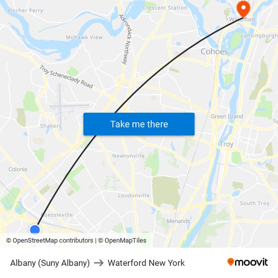 Albany (Suny Albany) to Waterford New York map
