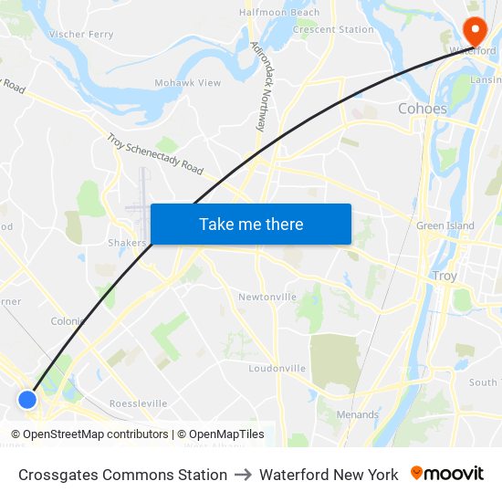 Crossgates Commons Station to Waterford New York map