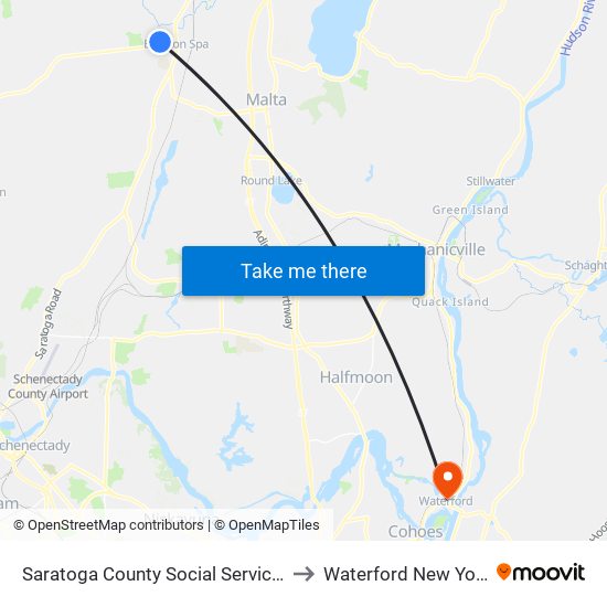 Saratoga County Social Services to Waterford New York map