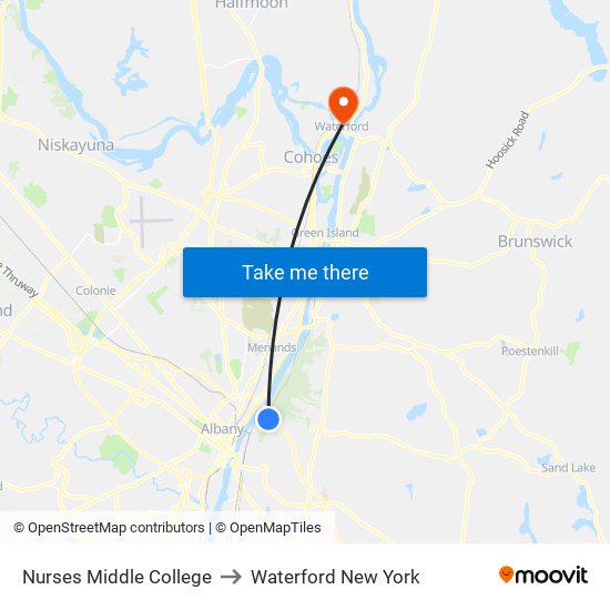 Nurses Middle College to Waterford New York map