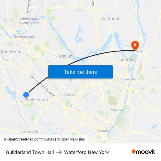 Guilderland Town Hall to Waterford New York map