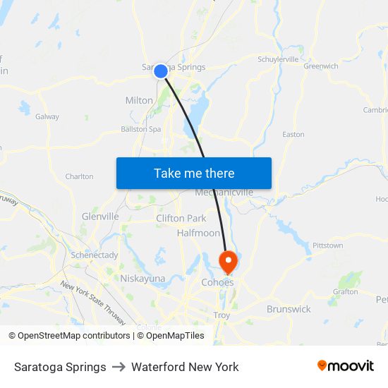 Saratoga Springs to Waterford New York map