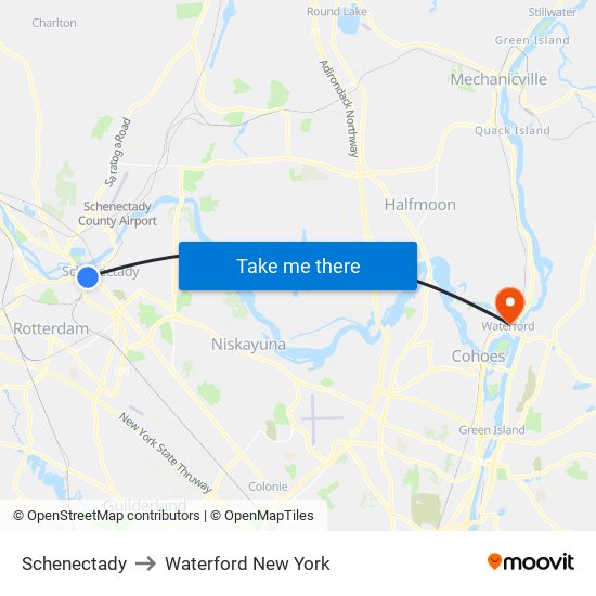 Schenectady to Waterford New York map