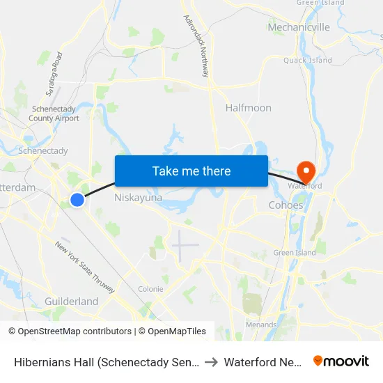 Hibernians Hall (Schenectady Senior Center) to Waterford New York map