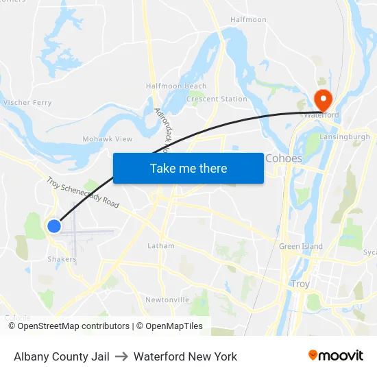 Albany County Jail to Waterford New York map