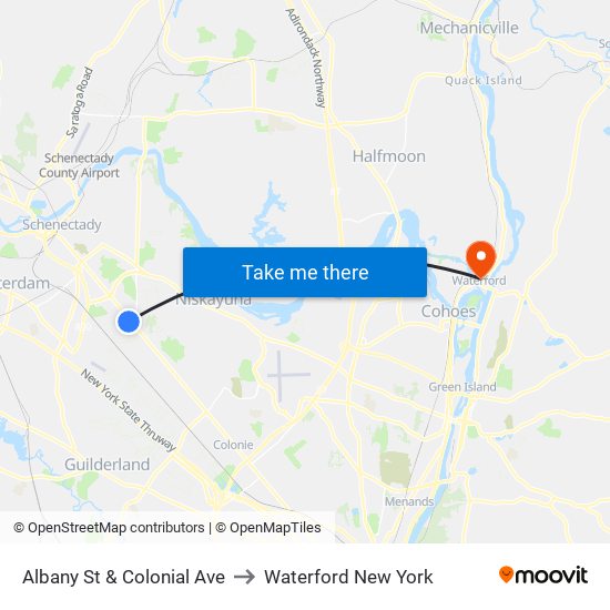 Albany St & Colonial Ave to Waterford New York map