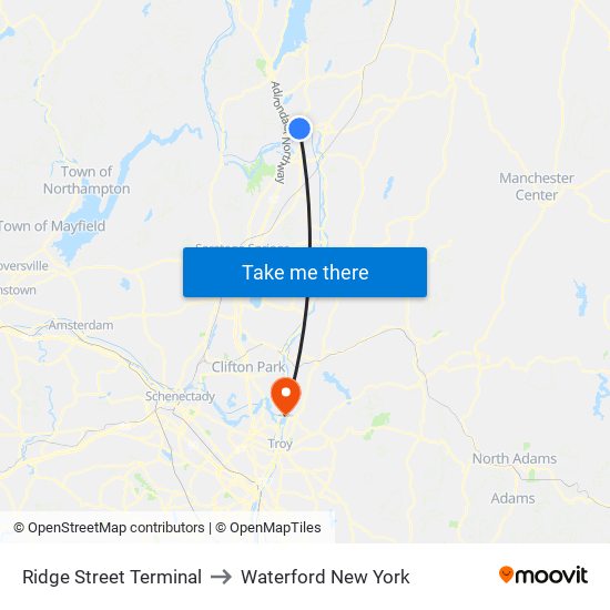 Ridge Street Terminal to Waterford New York map