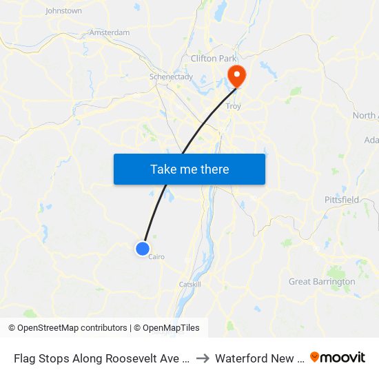 Flag Stops Along Roosevelt Ave In Cairo to Waterford New York map