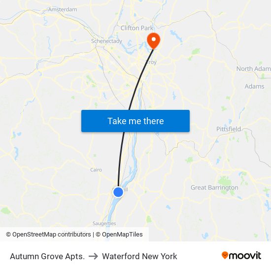 Autumn Grove Apts. to Waterford New York map