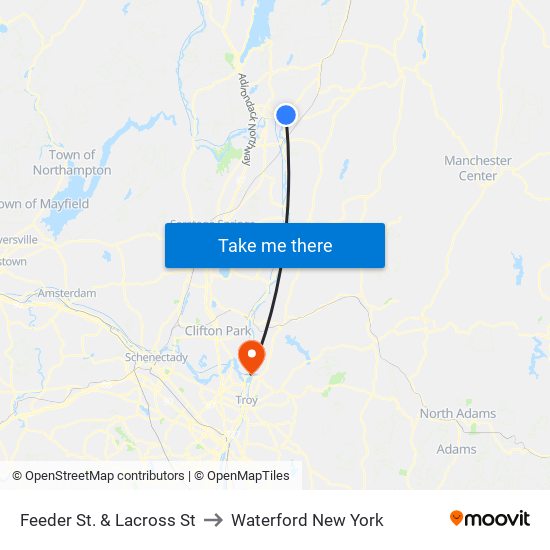 Feeder St. & Lacross St to Waterford New York map