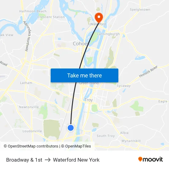 Broadway & 1st to Waterford New York map