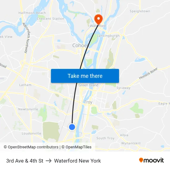 3rd Ave & 4th St to Waterford New York map