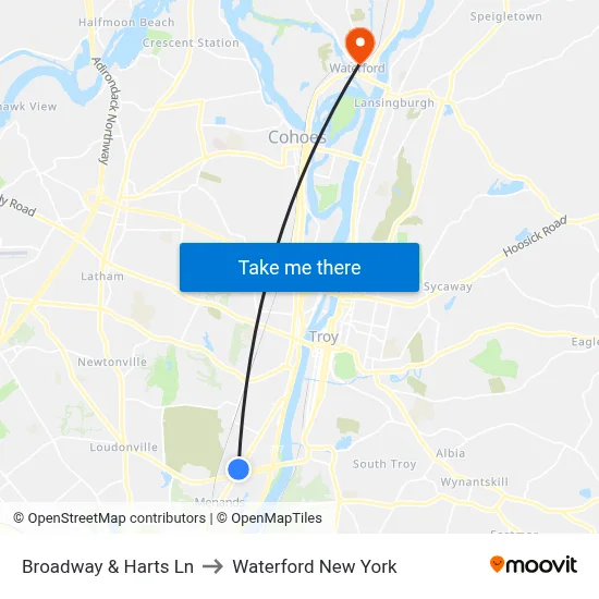 Broadway & Harts Ln to Waterford New York map