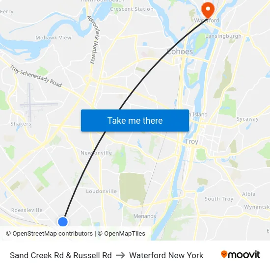 Sand Creek Rd & Russell Rd to Waterford New York map
