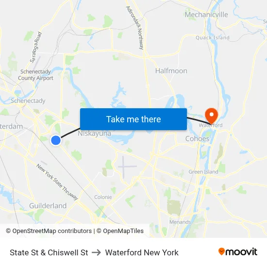 State St & Chiswell St to Waterford New York map