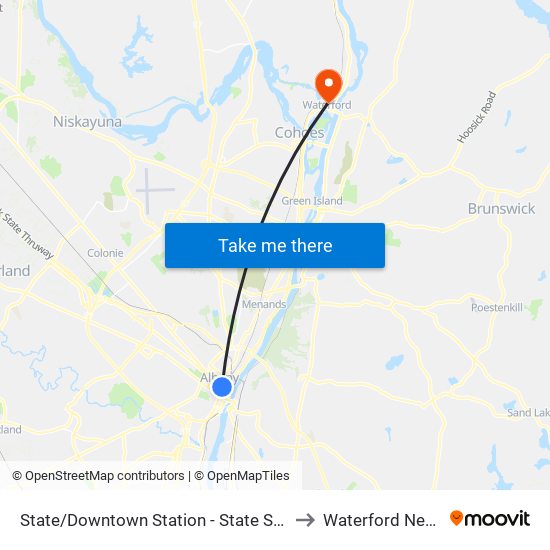 State/Downtown Station - State St & Lodge St to Waterford New York map