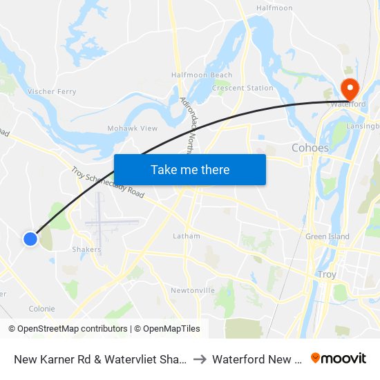 New Karner Rd & Watervliet Shaker Rd to Waterford New York map
