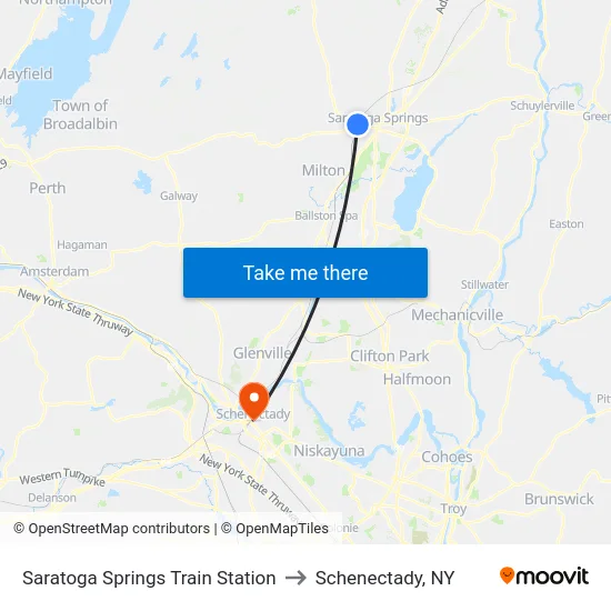Saratoga Springs Train Station to Schenectady, NY map