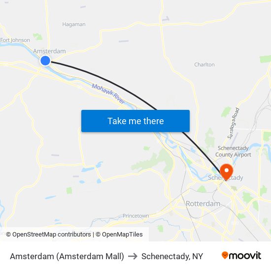 Amsterdam (Amsterdam Mall) to Schenectady, NY map