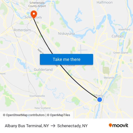 Albany Bus Terminal, NY to Schenectady, NY map