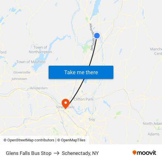 Glens Falls Bus Stop to Schenectady, NY map