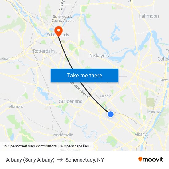 Albany (Suny Albany) to Schenectady, NY map