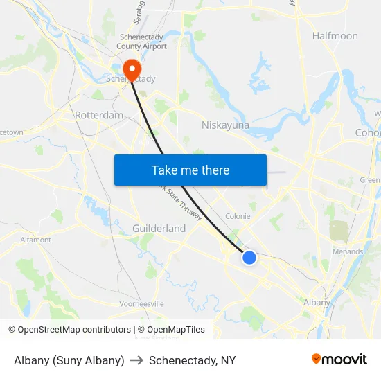 Albany (Suny Albany) to Schenectady, NY map