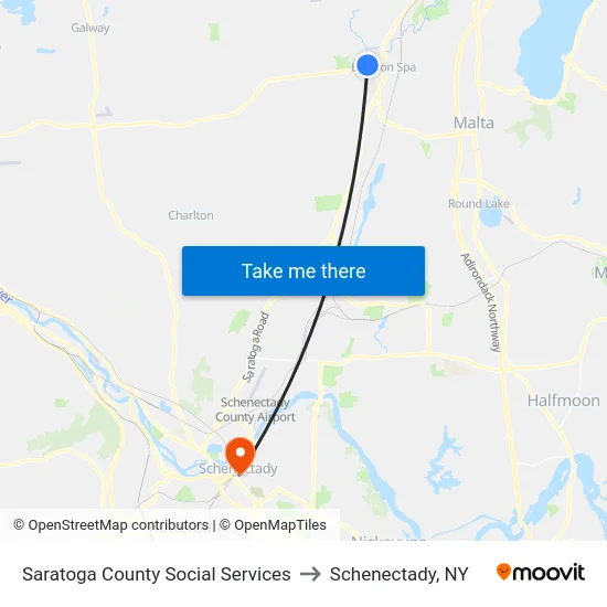 Saratoga County Social Services to Schenectady, NY map