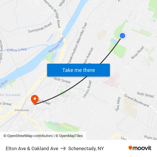 Elton Ave & Oakland Ave to Schenectady, NY map