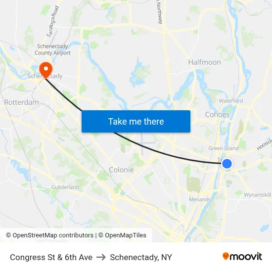 Congress St & 6th Ave to Schenectady, NY map