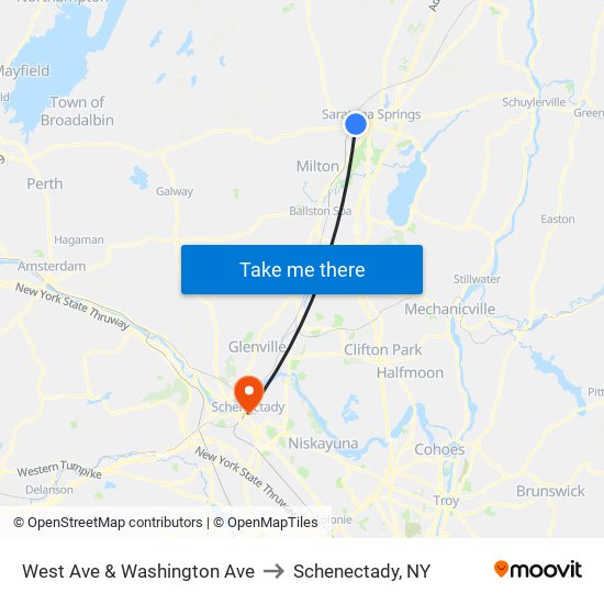 West Ave & Washington Ave to Schenectady, NY map