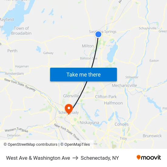 West Ave & Washington Ave to Schenectady, NY map