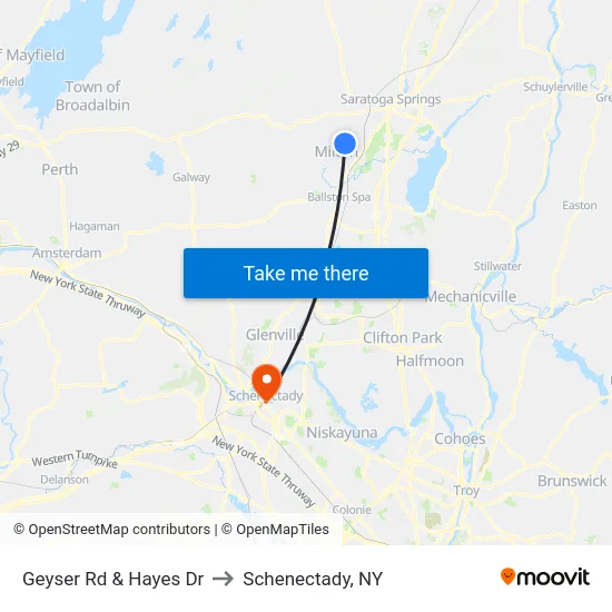 Geyser Rd & Hayes Dr to Schenectady, NY map