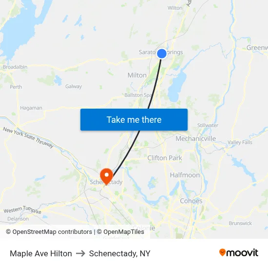 Maple Ave Hilton to Schenectady, NY map