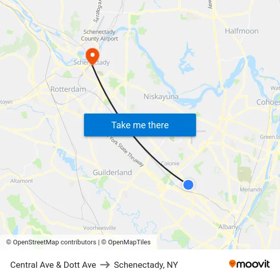 Central Ave & Dott Ave to Schenectady, NY map