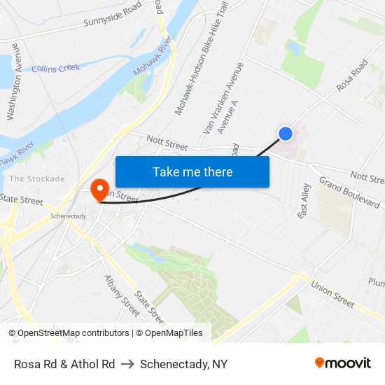 Rosa Rd & Athol Rd to Schenectady, NY map