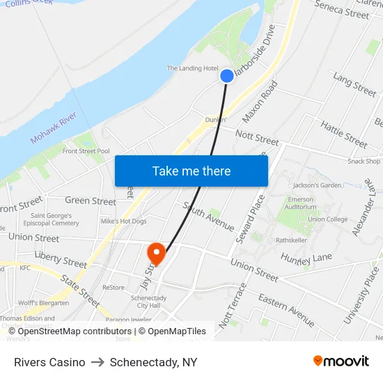 Rivers Casino to Schenectady, NY map