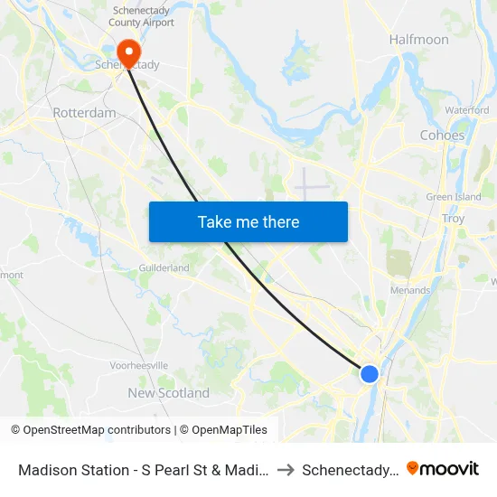 Madison Station - S Pearl St & Madison Ave to Schenectady, NY map