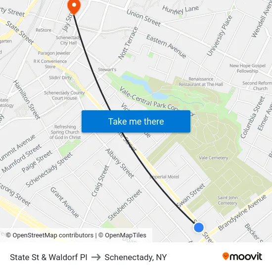 State St & Waldorf Pl to Schenectady, NY map