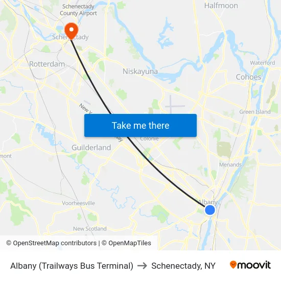Albany (Trailways Bus Terminal) to Schenectady, NY map