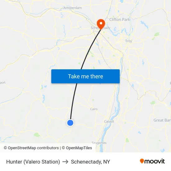 Hunter (Valero Station) to Schenectady, NY map