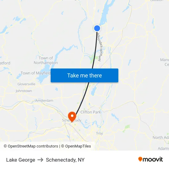 Lake George to Schenectady, NY map