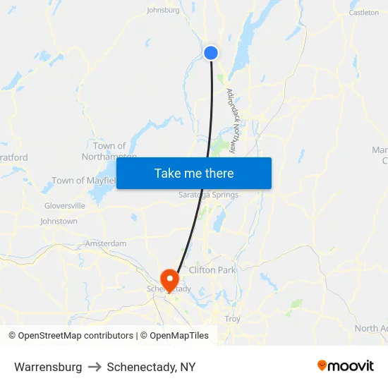 Warrensburg to Schenectady, NY map