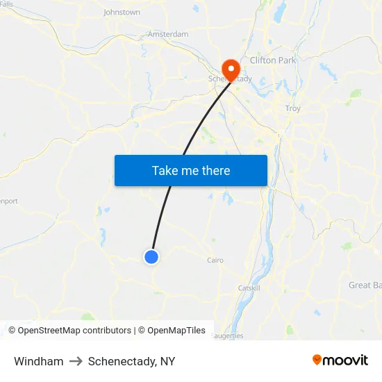 Windham to Schenectady, NY map