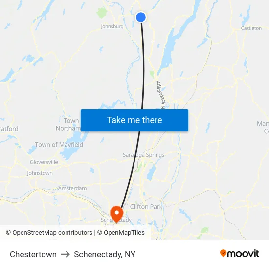 Chestertown to Schenectady, NY map