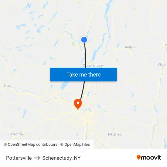 Pottersville to Schenectady, NY map