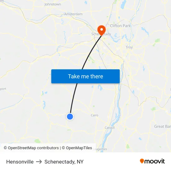 Hensonville to Schenectady, NY map