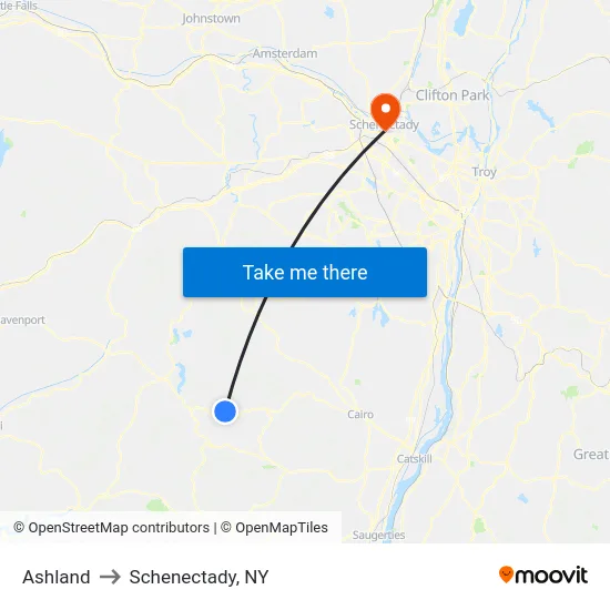 Ashland to Schenectady, NY map