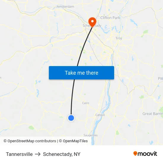 Tannersville to Schenectady, NY map