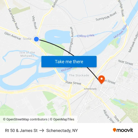 Rt 50 & James St to Schenectady, NY map